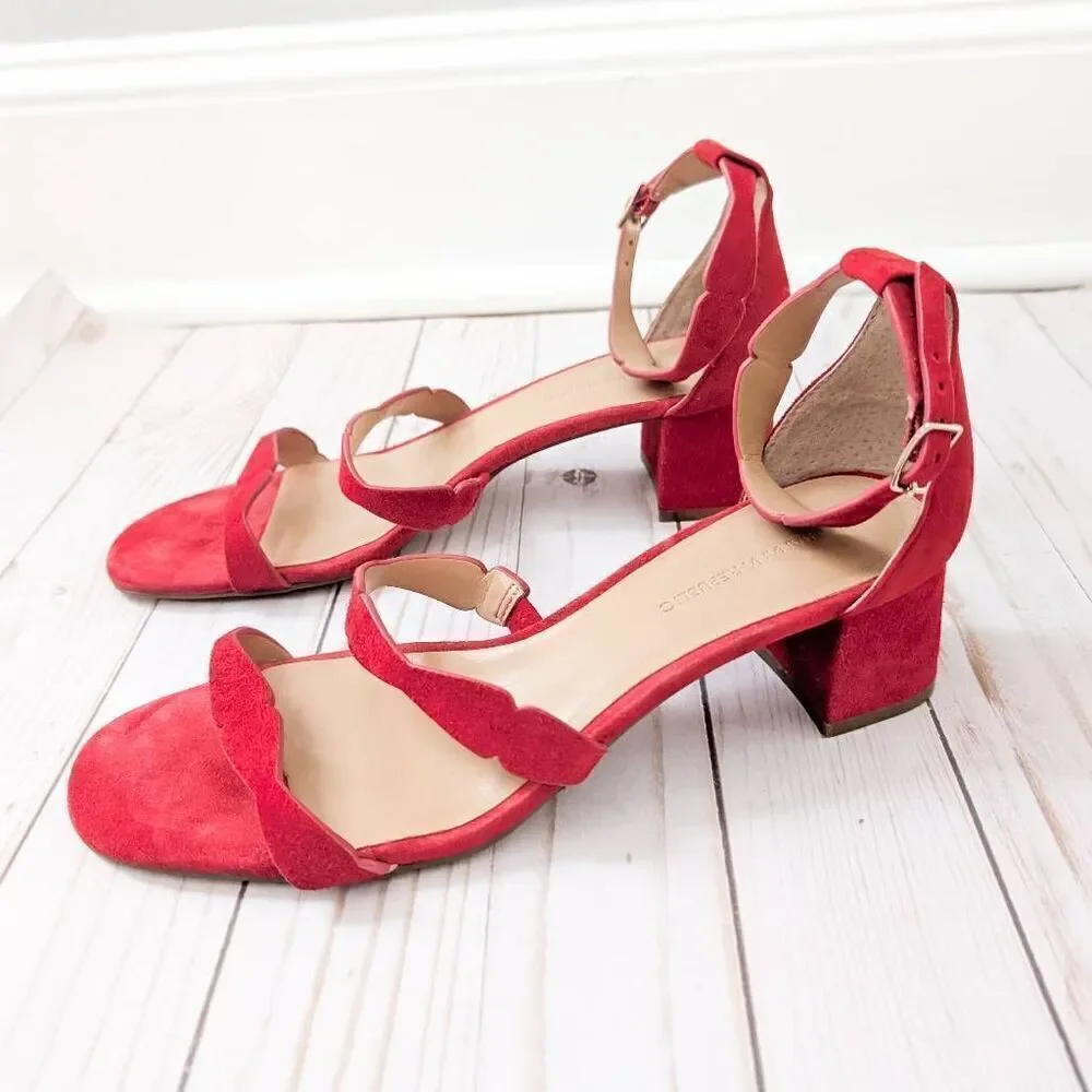 Banana Republic Laser Cut Low Block Heel Suede Sandals - Picture 2 of 6